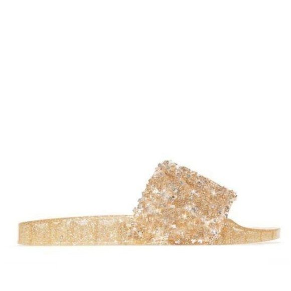 Embellished Sparkle Jelly Slides in Gold - Picture 2 of 7